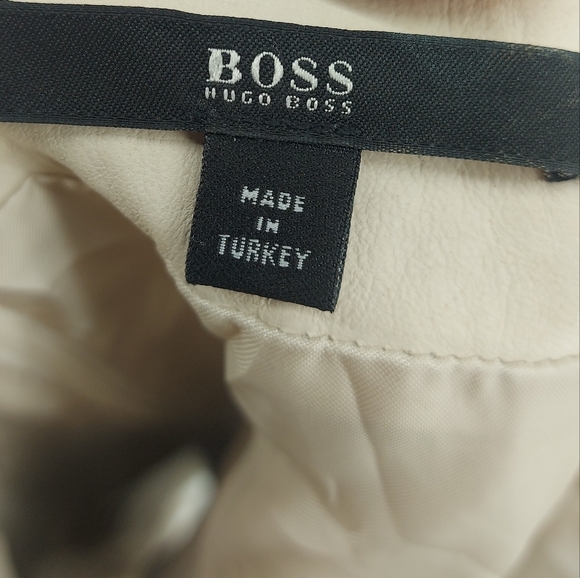 Boss Hugo Boss Lamb Leather Midi Skirt Size 8 Cream - Picture 3 of 5